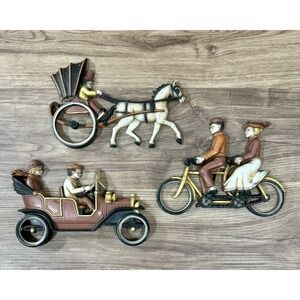 Vtg Bike Horse Buggy Car Antique Transportation Wall Plaque Hangings 70s Homco